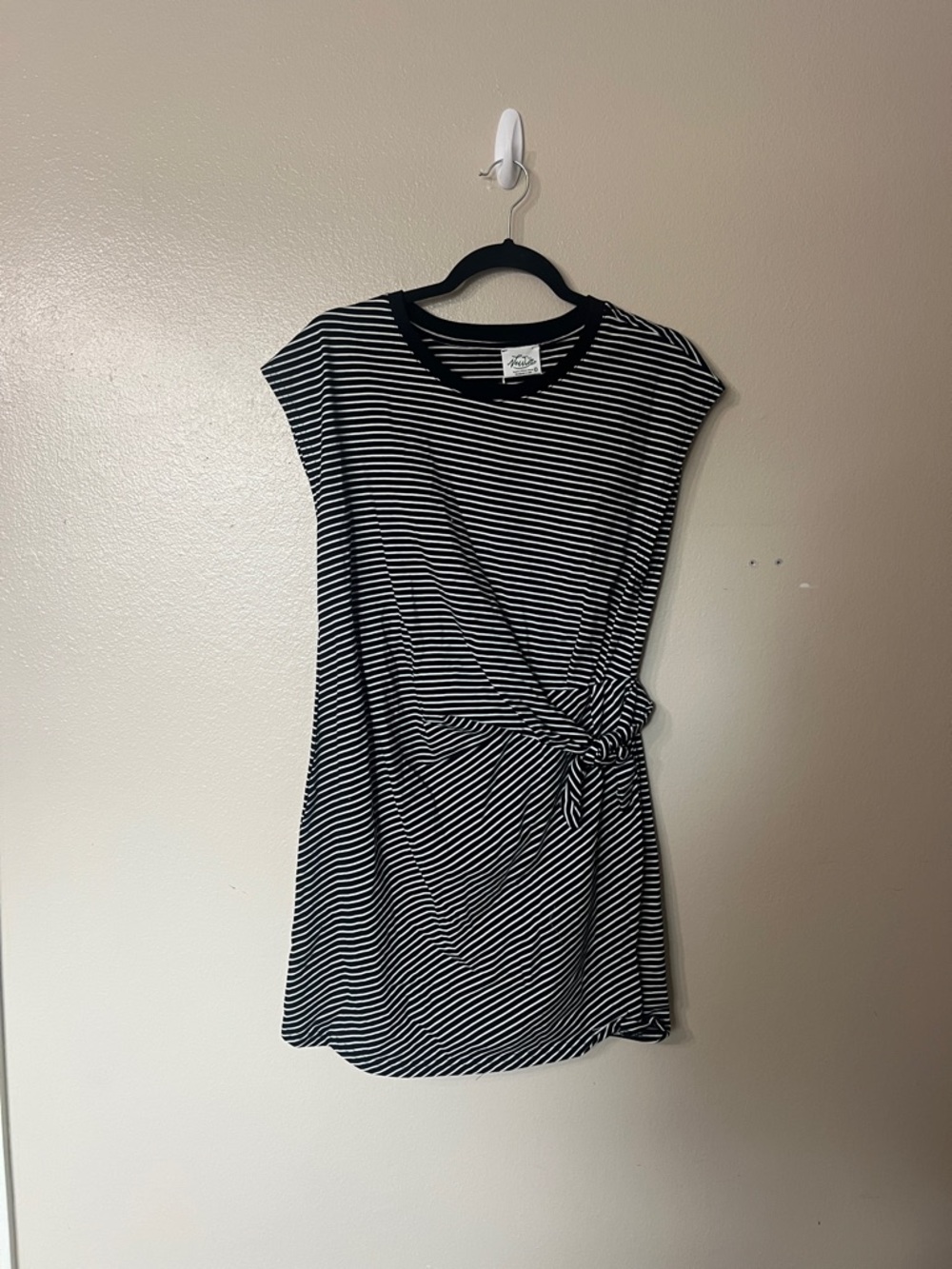 Very J Black & White Striped Side-Knot Mini Dress